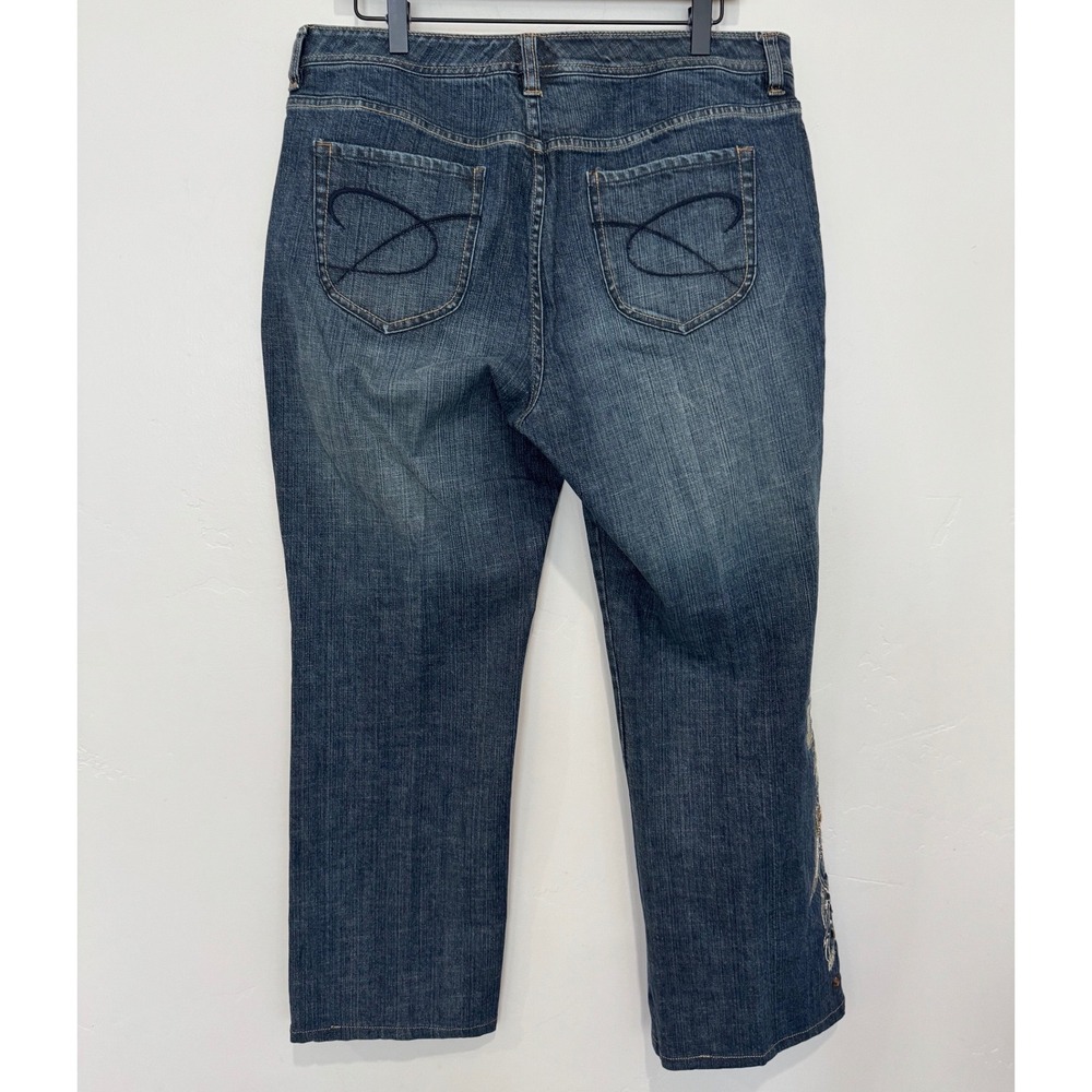 Chico's Platinum Embroidered Sequin Jeans Dark Wash Straight Ankle Blue 14 2.5 - Picture 5 of 6